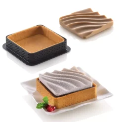 KIT MINI TARTE SAND - STAMPO IN SILICONE + 6 ANELLI 80X80 MM