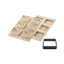 KIT MINI TARTE SAND - STAMPO IN SILICONE + 6 ANELLI 80X80 MM