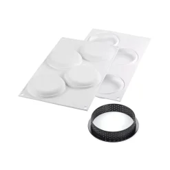 KIT TARTE RING ROUND ø100 MM - SET STAMPO IN SILICONE ø85 MM + 4 ANELLI